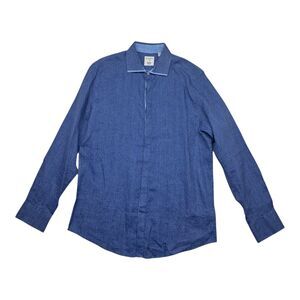 Baird McNutt 100% Linen Shirt Men's Large Blue Button Up Diamond Murano Slim Fit